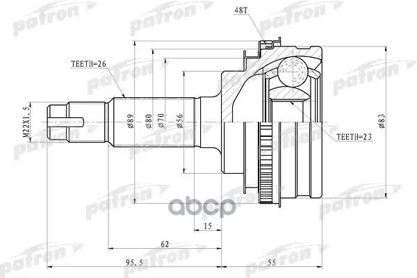ШРУС наружный с кольцом ABS 23x56x26 ABS48T TOYOTA COROLLA AE100/EE100/CE100 91-97  PCV4006 PATRON арт. PCV4006