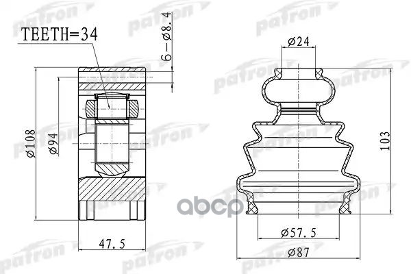 Шрус Внутр К-Кт [A:34, D:108, L:47.5] Alfa Romeo: 156,166 Lancia: Kappa 2.4Jtd PATRON арт. PCV4044