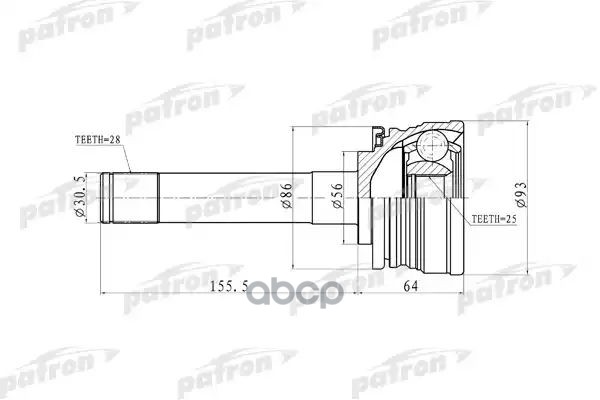 Шрус Наружн 28X56x25 Mitsubishi: Montero Sport 97-04 PATRON арт. PCV9316