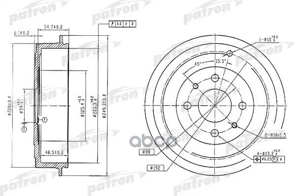 Барабан Тормозной Задн Fiat: Brava 95-01, Bravo 95-01, Marea 96-, Marea Weekend 96- PATRON арт. PDR1225