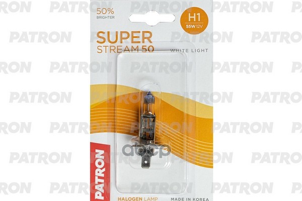 Лампа Галогенная Блистер 1Шт H1 12V 55W 3400K P14.5s Super Stream 50 (+50% Яркости, Стандартный Свет, +20М Светового Потока) ...