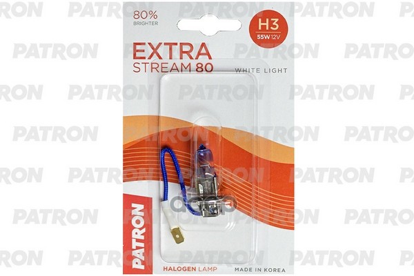 Лампа Галогенная Блистер 1Шт H3 12V 55W 3500K Pk22s Extra Stream 80 (+80% Яркости, Белый Свет, +40М Светового Потока) Сделано...