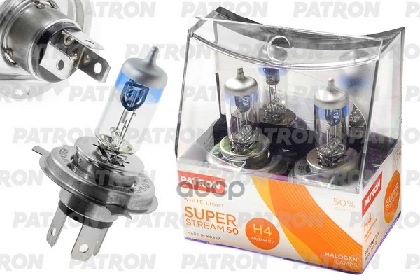 Комплект Галогенных Ламп Коробка 2Шт H4 12V 60/55W 3400K P43t-38 Super Stream 50 (+50% Яркости, Стандартный Свет, +20М Светов...