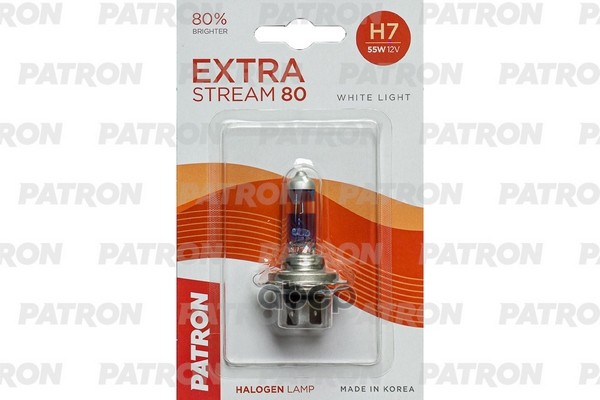 Лампа галогенная блистер 1шт H7 12V 55W 3500K PX26d Extra Stream 80 (+80% яркости, белый свет, +40м светового потока) Сделано...