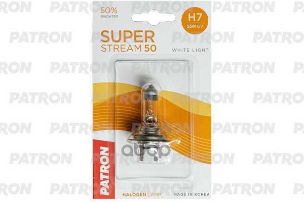 Лампа галогенная блистер 1шт H7 12V 55W 3400K PX26d Super Stream 50 (+50% яркости, стандартный свет, +20м светового потока) С...