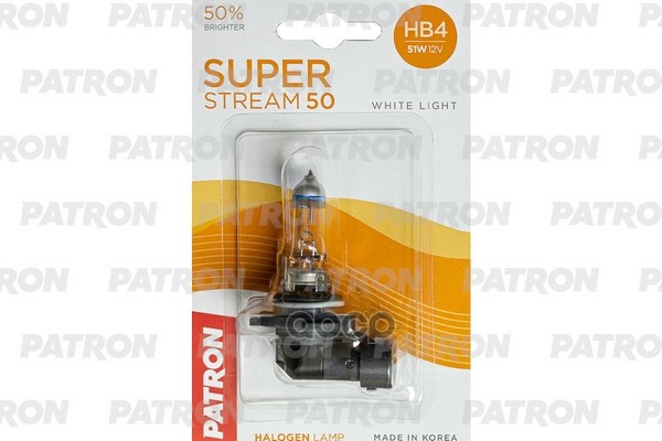 Лампа Галогенная Блистер 1Шт Hb4 12V 51W 3400K P22d Super Stream 50 (+50% Яркости, Стандартный Свет, +20М Светового Потока) С...