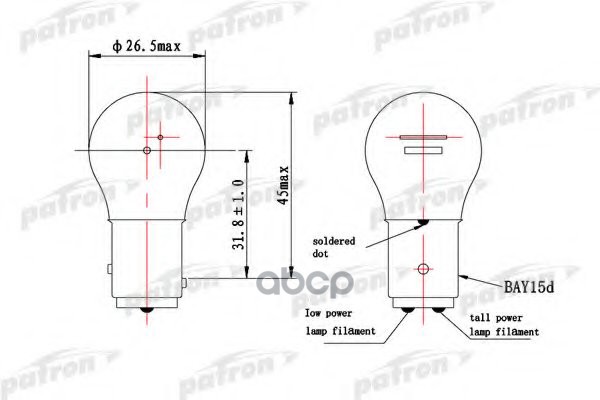 Лампа накаливания (10шт в упаковке) P215W 24V 215W BAY15d PLP215W PATRON арт. PLP215W