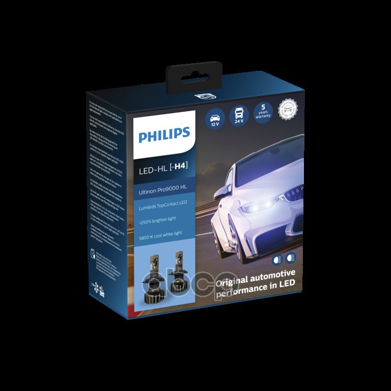 Комплект Светодиодных Ламп Led H4 P43t 13,2В/18Вт 5800К X2 (2Шт) Philips арт. 11342U90CWX2