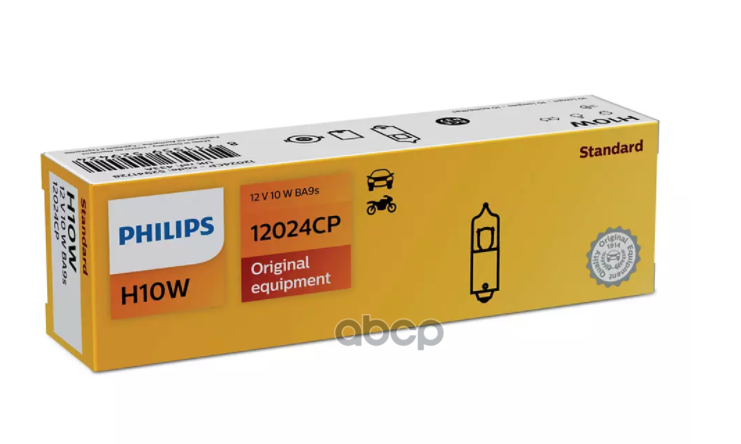 Лампа 12V H10W 10W PHILIPS 1 шт. картон 12024CP Philips арт. 12024CP