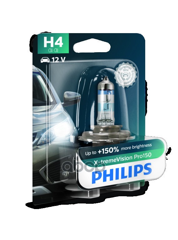 Лампа галогеновая головного света H4 P43t 3400K X-treme Vision Pro150 12V 60/55W Блистер 1 шт Philips арт. 12342XVPB1
