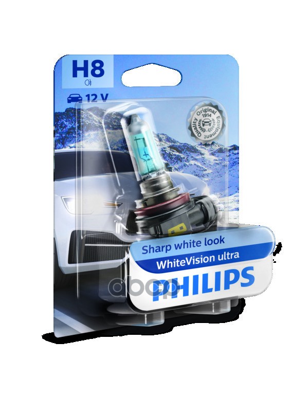 Лампа галогеновая головного света H8 PGJ19-1 4200K White Vision Ultra 12V 35W Блистер 1 шт Philips арт. 12360WVUB1