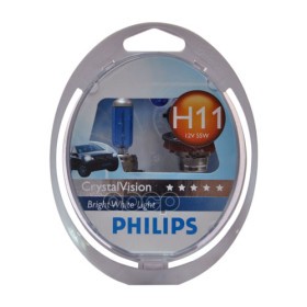 Лампа галогеновая головного света H11 PGJ19-2 4300K Crystal Vision 12V 55W Блистер 2+2шт Philips арт. 12362CVSM