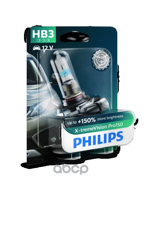 Лампа галогеновая головного света HB3 P20d 3400K X-treme Vision Pro150 12V 65W Блистер 1 шт Philips арт. 9005XVPB1