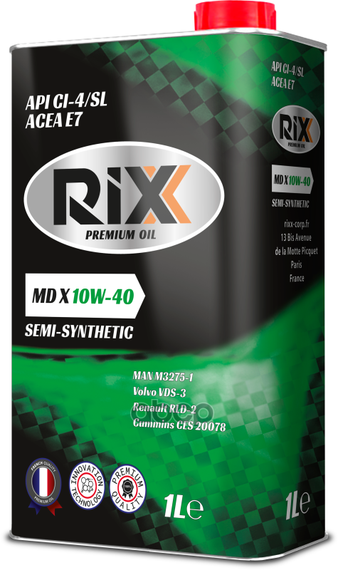 RIXX Полусинтетическое Моторное Масло Rixx Md X 10W-40 Api Ci-4/Sl Acea E7   1 Л
