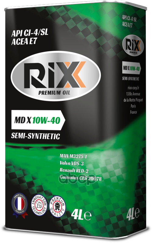 RIXX Полусинтетическое Моторное Масло Rixx Md X 10W-40 Api Ci-4/Sl Acea E7   4 Л