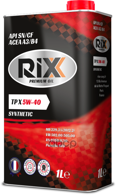 RIXX Синтетическое Моторное Масло Rixx Tp X 5W-40 Sn/Cf Acea A3/B4  1 Л
