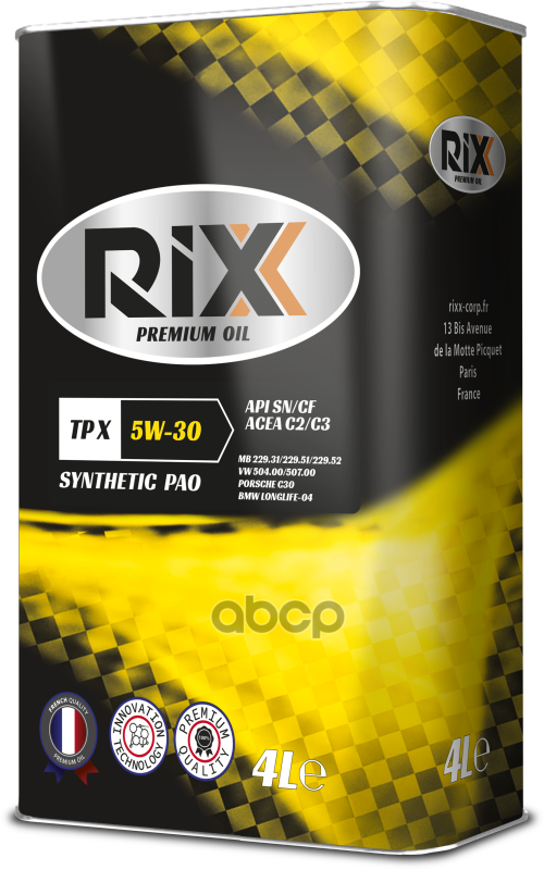 RIXX Масло Моторное Масло Синт Rixx Tp X 5W-30 Sn/Cf Acea C2/C3  4 Л