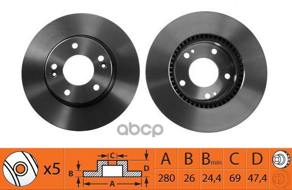 Диск тормозной передний HYUNDAI TUCSON 06-/i30 09-/KIA CEED 06-/SPORTAGE 04- BR11109T SB Nagamochi арт. BR11109T