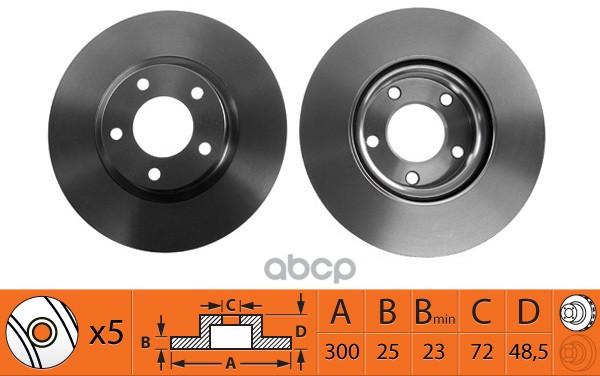 Диск тормозной передний MAZDA 3 2.0 03-/MAZDA 5 R16/17/18 05- BR25106T SB Nagamochi арт. BR25106T