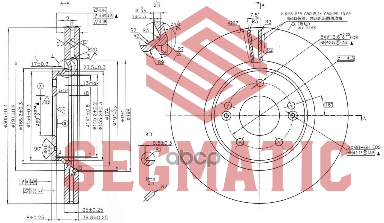 Диск тормозной перед HYUNDAI TUCSON (TLE) 2015-2016 KIA SPORTAGE (QL) 2015-2016 SEGMATIC SBD30093146 SEGMATIC арт. SBD30093146