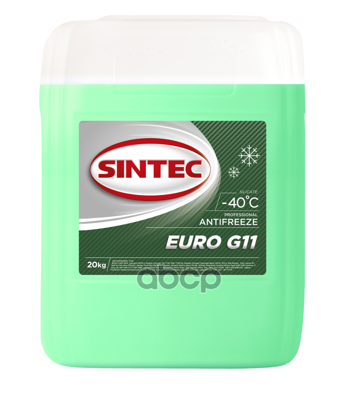 Антифриз готовый зеленый Euro G11 -40С 20кг SINTEC арт. 800521