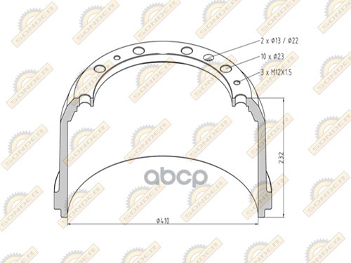 Барабан Тормозной 410*187*232 Man F2000f90m90tgatgstgx (О.н.81501100232) SONDER арт. 160050116