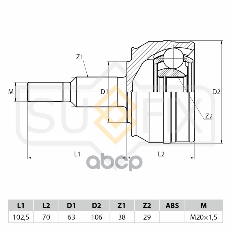 ШРУС наружный VW Transporter 5 2.0D-3.2 03 ST-1114 SUFIX арт. ST-1114