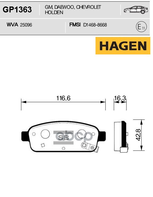 Колодки задние CHEVROLET CRUZE, OPEL ASTRA J, MOKKA GP1363 Sangsin brake арт. GP1363