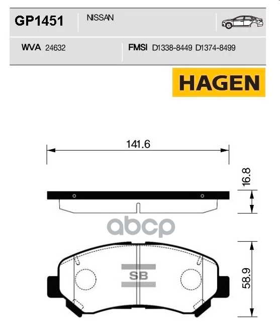 Колодки передние NISSAN QASHQAI, X-TRAIL (T31) GP1451 Sangsin brake арт. GP1451