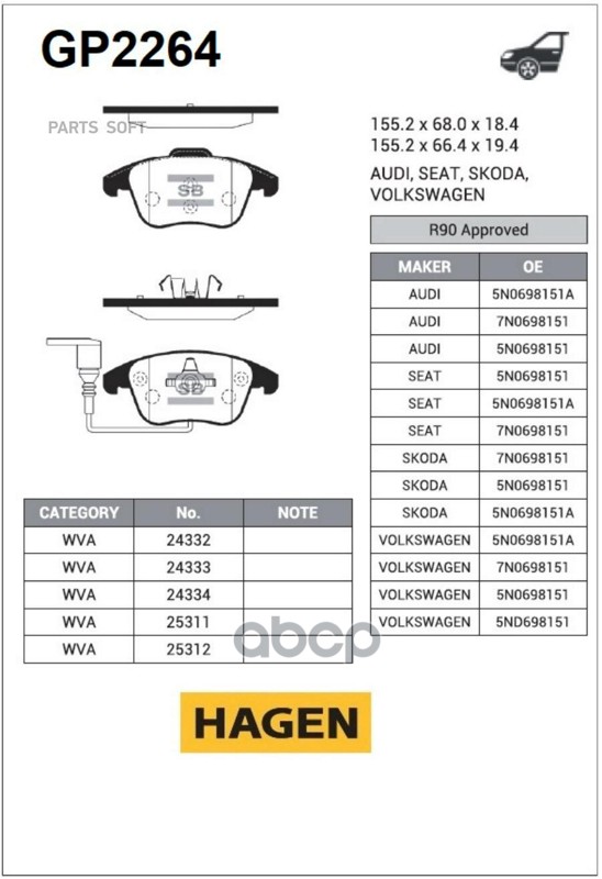 Колодки передние VW TIGUAN GP2264 Sangsin brake арт. GP2264