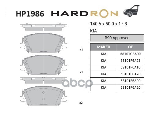 Колодки тормозные передние HP1986 Hardron Sangsin brake арт. HP1986