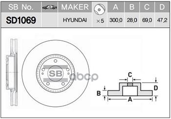Диск тормозной HYUNDAI iX35/SONATA (NF)/KIA SPORTAGE передний вент.D 300мм. SD1069 Sangsin brake арт. SD1069