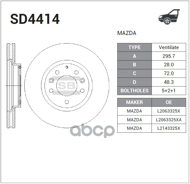 Диск тормозной MAZDA CX-7 06-/CX-9 07- передний SD4414 Sangsin brake арт. SD4414