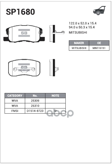 Колодки торм.дисковые Hi-Q MITSUBISHI COLT IV (Z27A) 02-09 Sangsin brake арт. sp1680
