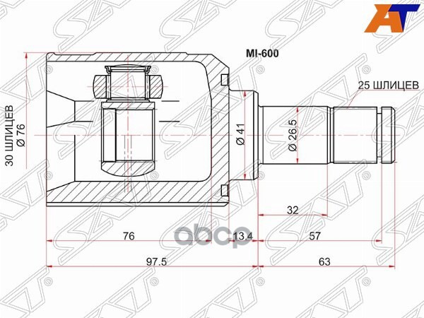 Шрус (Спереди/ Внутр) Chevrolet Cruze 09-12 / Mitsubishi Lancer 95-10 / Aspire 98-02 / Colt 95-03 / Sat арт. MI-600