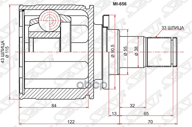 Шрус (Сзади/ Слева/ Внутр) Mitsubishi Pajero 06-20 / Montero 06- Sat арт. MI-656