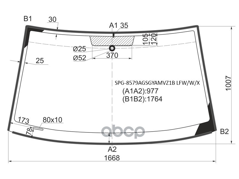 Стекло лобовое (Антенна/ Датчик дождя/ Молдинг/ Круглый датчик дождя) Volkswagen Transporter 03-15 / Sat арт. SPG-8579AGSGYAM...