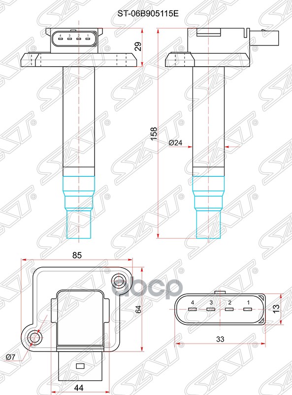 Катушка зажигания VAG A3/A6/A8/TT/OCTAVIA 97-10/GOLF 97-06 Sat арт. ST-06B905115E
