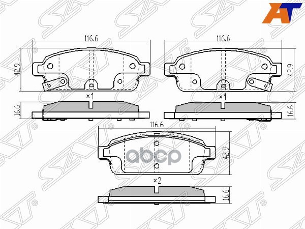 Колодки тормозные (Сзади) Chevrolet Aveo 16- / Cruze 09-15 Sat арт. ST-13319294