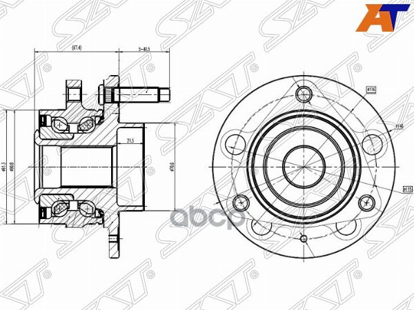 Ступичный узел Chevrolet Cruze 09-15 / Opel Astra 06-15 (Справа=Слева/ Спереди/ R16) Sat арт. ST-13502829