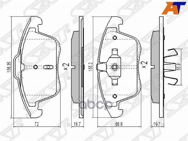 Колодки тормозные (Спереди) Ford Mondeo 07-15 / Volvo S60 10-18 Sat арт. ST-1566232