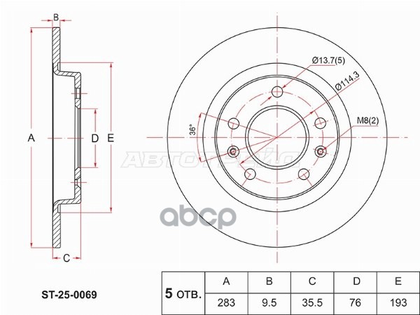 Диск тормозной (Сзади) Changan CS55 17-24 / CS55 PLUS 21- Sat арт. ST-25-0069