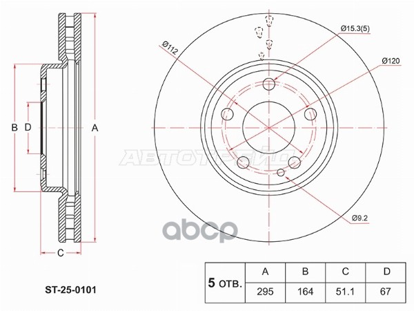 Диск тормозной (Спереди) Mercedes-Benz A-Class 12-18 / B-Class 11-18 / CLA-Class 13-19 / GLA-Class 1 Sat арт. ST-25-0101