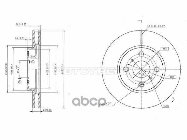 Диск тормозной (Спереди) Toyota Sienta 03-15 Sat арт. ST-25-0116