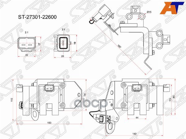 Катушка зажигания HYUNDAI GETZ 02-/ACCENT 99- Sat арт. ST-27301-22600