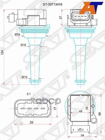 Катушка зажигания Volvo S60 00-10 / XC90 02-14 B5204FT;B5204T4;B5244T;B5244T3;B5254FS;B5254T;B5254T2 Sat арт. ST-30713416