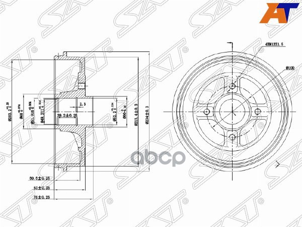 Барабан Тормозной Renault Logan 04-15/Sandero 07-14 (Ступица D=52Мм) Sat арт. ST-316274680R