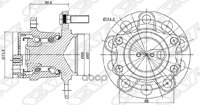 Ступичный узел задн. MMC ASX 10-/OUTLANDER XL 06-12/LANCER X/CITROEN C4 12-/PEUGEOT 4007 2WD 07- Sat арт. ST-3785A008