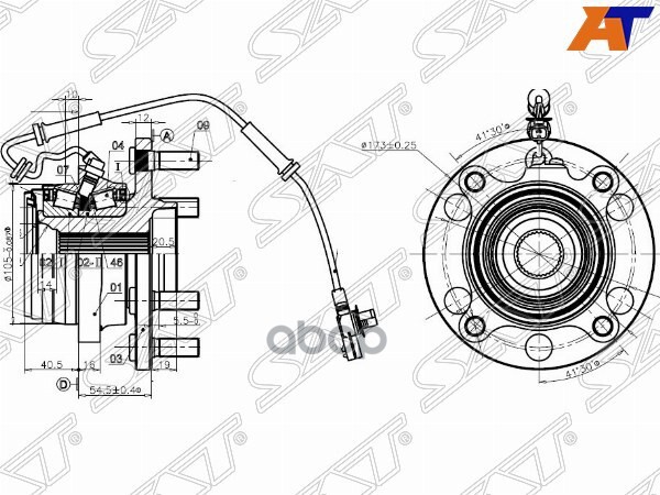 Ступичный узел Nissan Patrol 10-24 / Infiniti QX80 13-20 (Справа=Слева/ Спереди) Sat арт. ST-40202-1LB0B