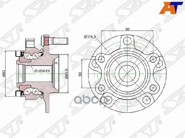 Ступичный узел Nissan Qashqai 06-10 / X-Trail 07-11 (Справа=Слева/ Спереди) Sat арт. ST-40202-JG000